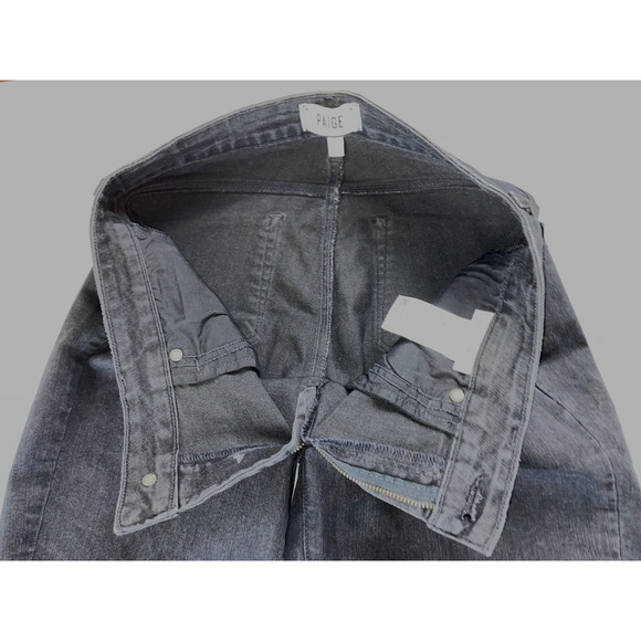 Paige 'Verdugo Ankle' Lightweight Raw Cuff Roller Jeans. Washed Black, Size 31. - Picture 3 of 5